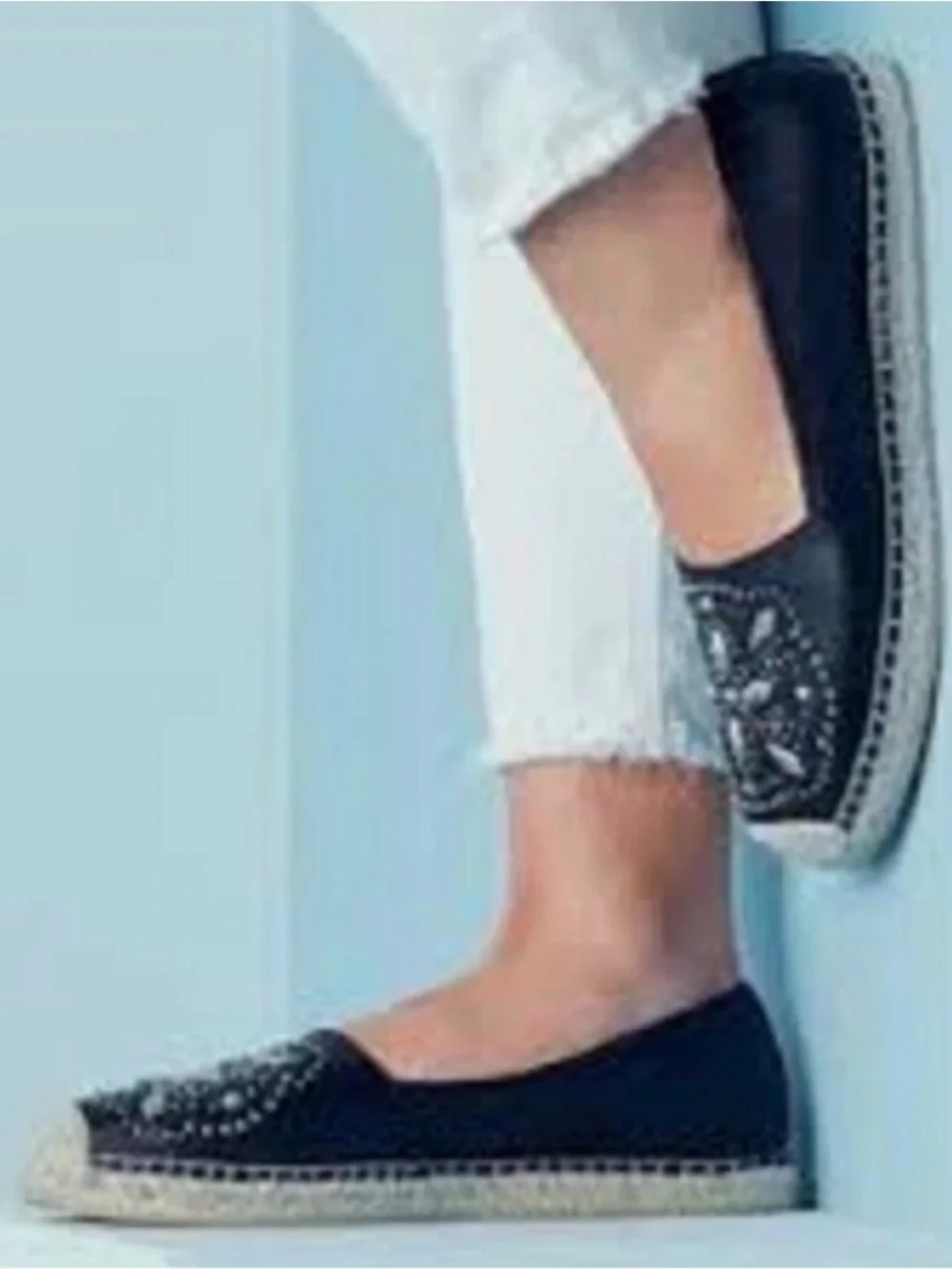 Brighton Jett Leather Studded Espadrille Moccasin Flat in Black Size 6
